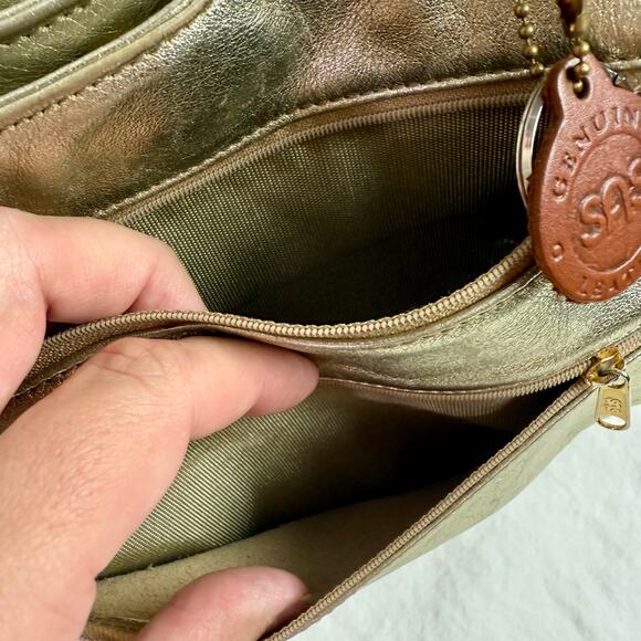 SAS VTG Diane Gold Leather Handbag Purse Tote Bag With Keychain Glam READ - Picture 7 of 12